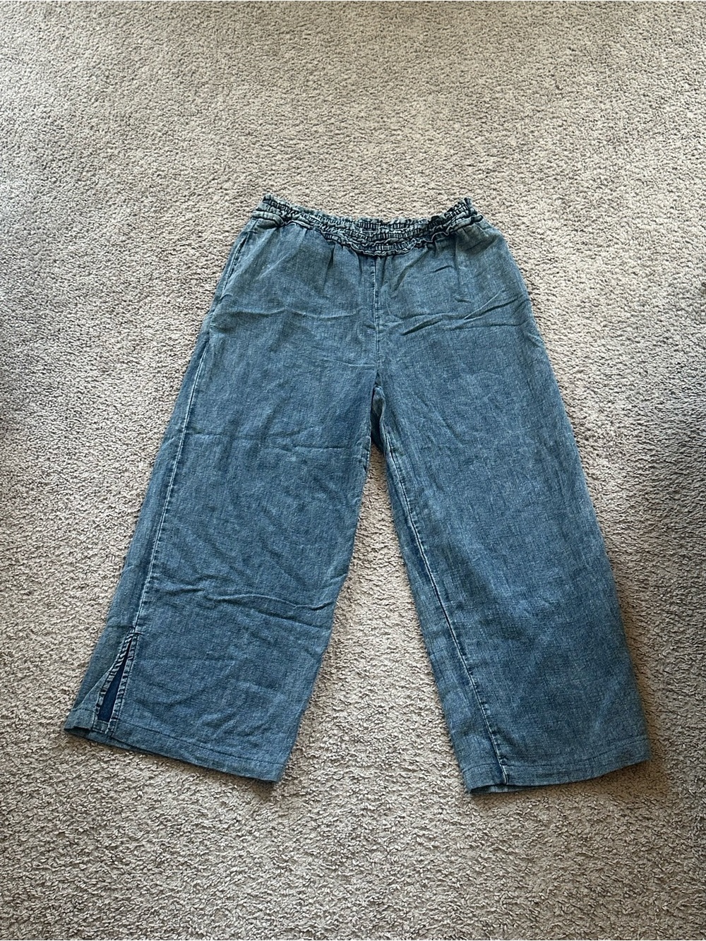 Anthropologie Wide-Leg Elastic Waist Denim Pants - Blue